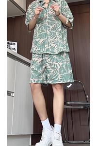 1短袖衬衫男+短裤男套装男聚酯纤维M-5XL大码TZ78707P50控98图片