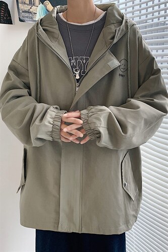 JK41072-P85纯棉连帽夹克男士大码工装夹克男外套男图片