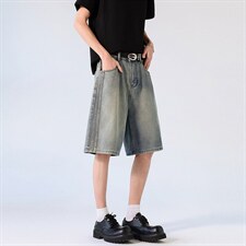 新款美式水洗渐变阔腿牛仔中裤夏季男宽松休闲XZ201-K507P45，男装休闲裤，星座201