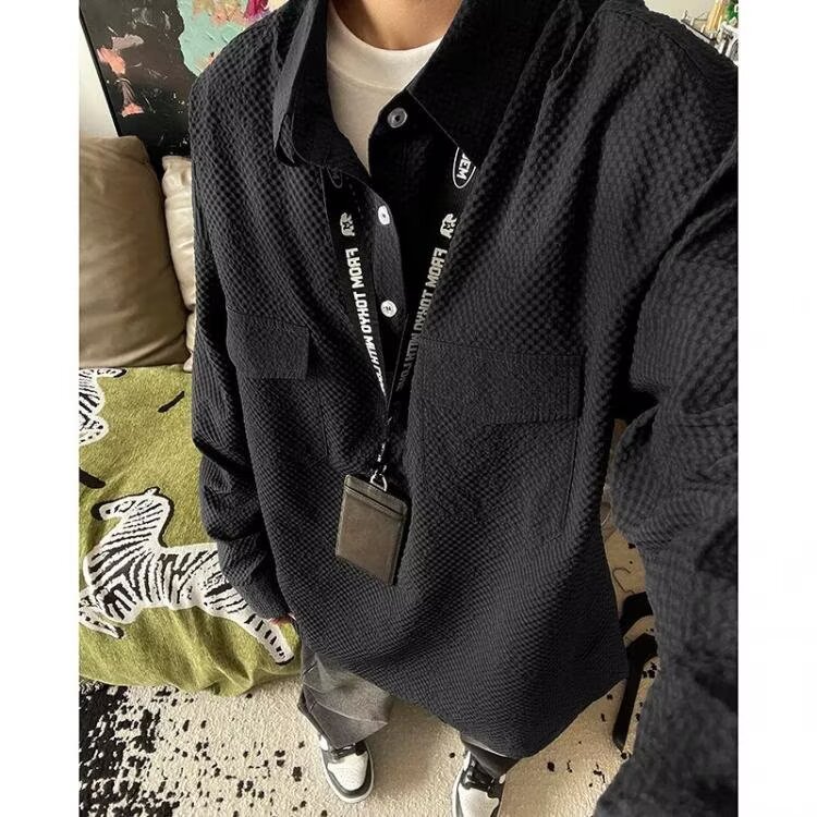 C24-P37长袖套头衬衫男2025春秋季新款宽松休闲仿肌理感,男装衬衫,电商B323A