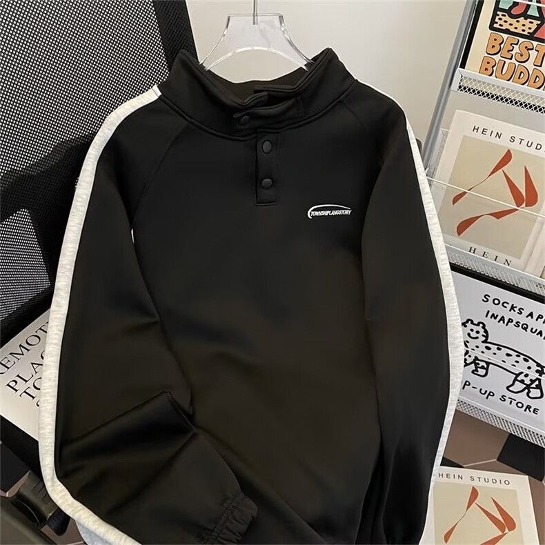 美式复古拼接半高领卫衣男春秋潮牌宽松套头上衣立领外套Q72/P46,女装短外套,星座506B