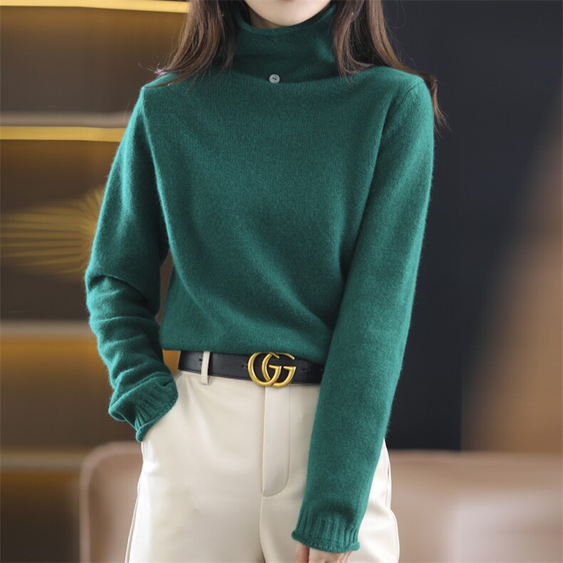 针织衫女高领套头长袖宽松显瘦羊毛毛衣2024年秋季，女装羊毛衫，冀清阳荣