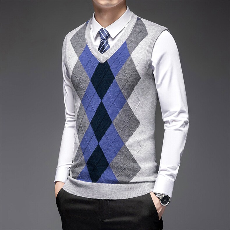 秋冬新款男士针织背心V领加厚针织坎肩男衫保暖马甲跨境，男装背心/马甲，电商B360A（原721A）