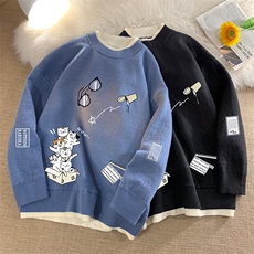 控78假两件毛衣男大码加绒针织衫男毛线衣M80115-P55加绒P70，男装针织衫/毛衣，电商A040