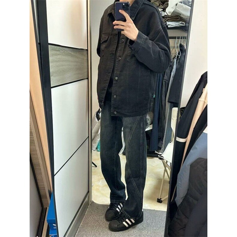 【有货】DK1110-P40美式高街复古设计感分割宽松直筒牛仔裤男,男装牛仔裤,星座603-2