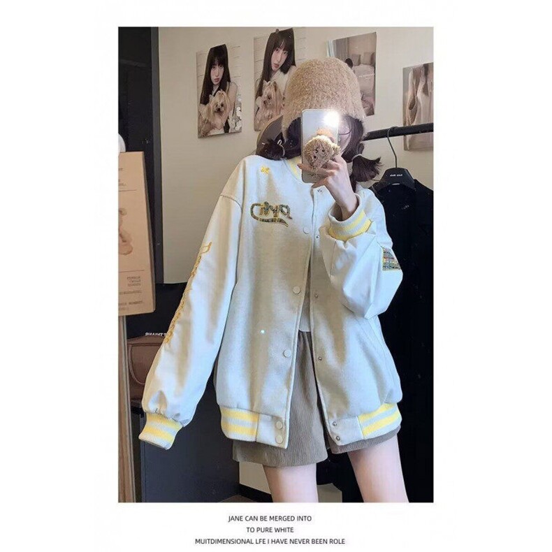 美式潮牌棒球服春秋新款撞色刺绣女高街宽松休闲小众夹克外套百搭,男装夹克,星座506A