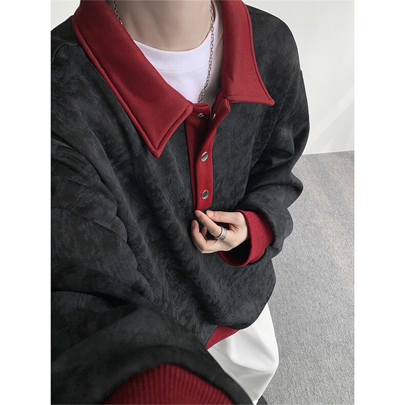 现货WY10159-特P50控88美式复古撞色解构拼接大码男宽松情侣卫衣,男装卫衣,电商A059