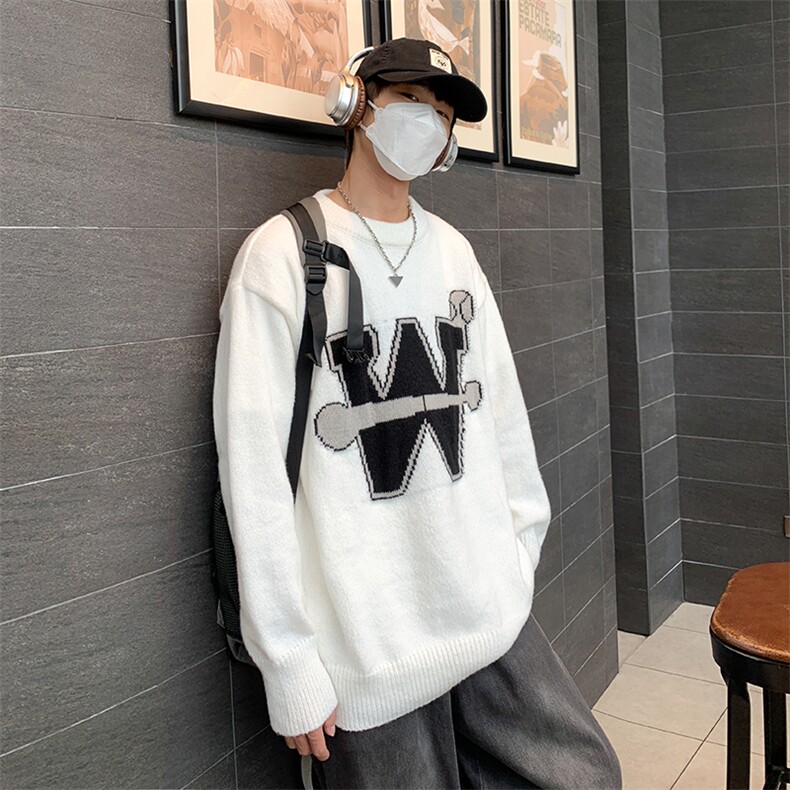 圆领毛衣男秋冬季宽松打底破洞设计感小众潮牌美式高街针织衫,男装针织衫/毛衣,星座716-4