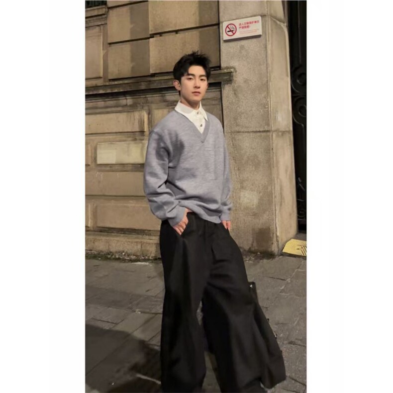 现货~高智感V领假两件polo氛围感高级老钱针织毛衣MY2576批68,男装针织衫/毛衣,星座1411A-6