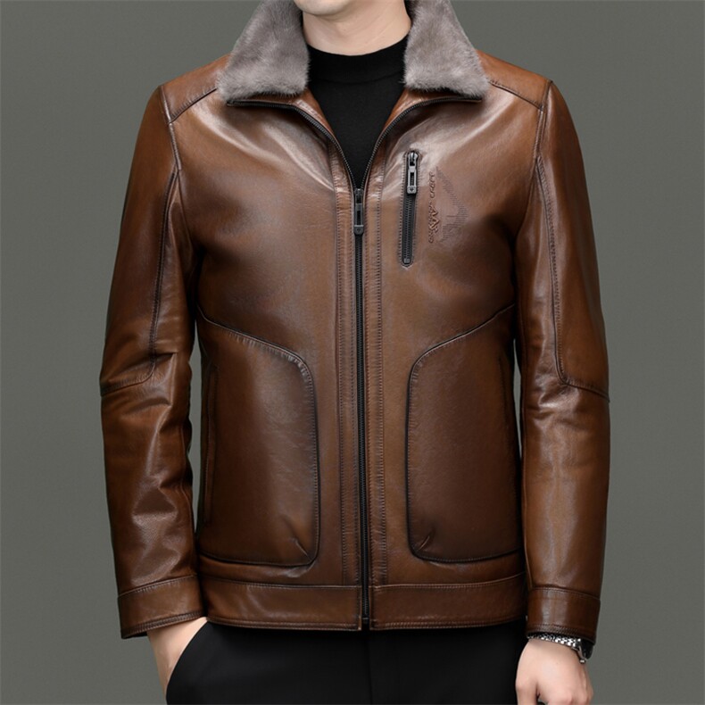 BG23180秋冬男士翻领可脱卸水貂内胆风衣皮克服山羊皮真皮皮衣男，男装风衣，电商B360