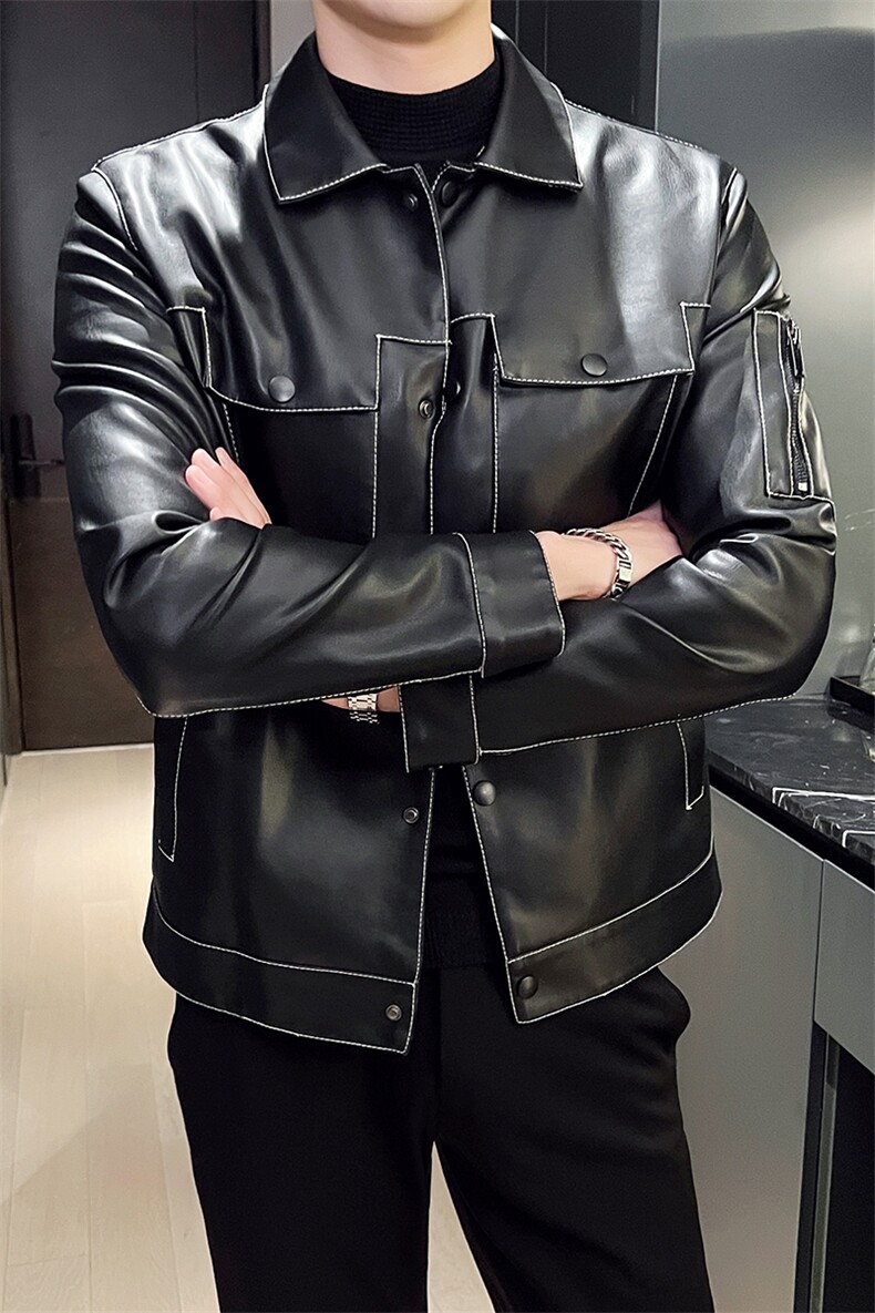 2024秋冬皮衣夹克修身翻领PU机车皮衣外套男py58806-p98M-4XL,男装皮衣,电商D303