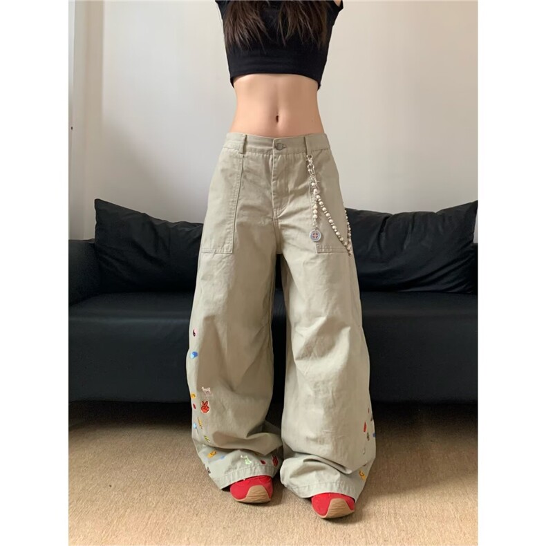 美式复古印花宽松小众工装裤男女弯刀休闲裤K206-P53图片