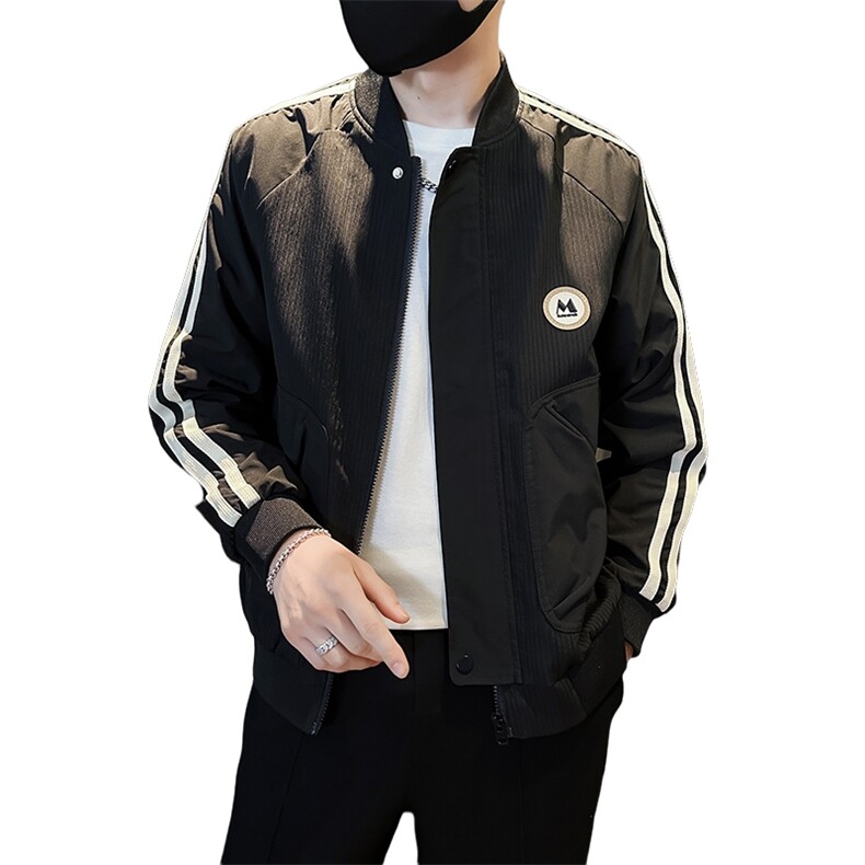 棒球领外套男秋季休闲条纹夹克潮牌痞帅气拼接上衣飞行服JK08-P98,男装夹克,电商D323（原B261）