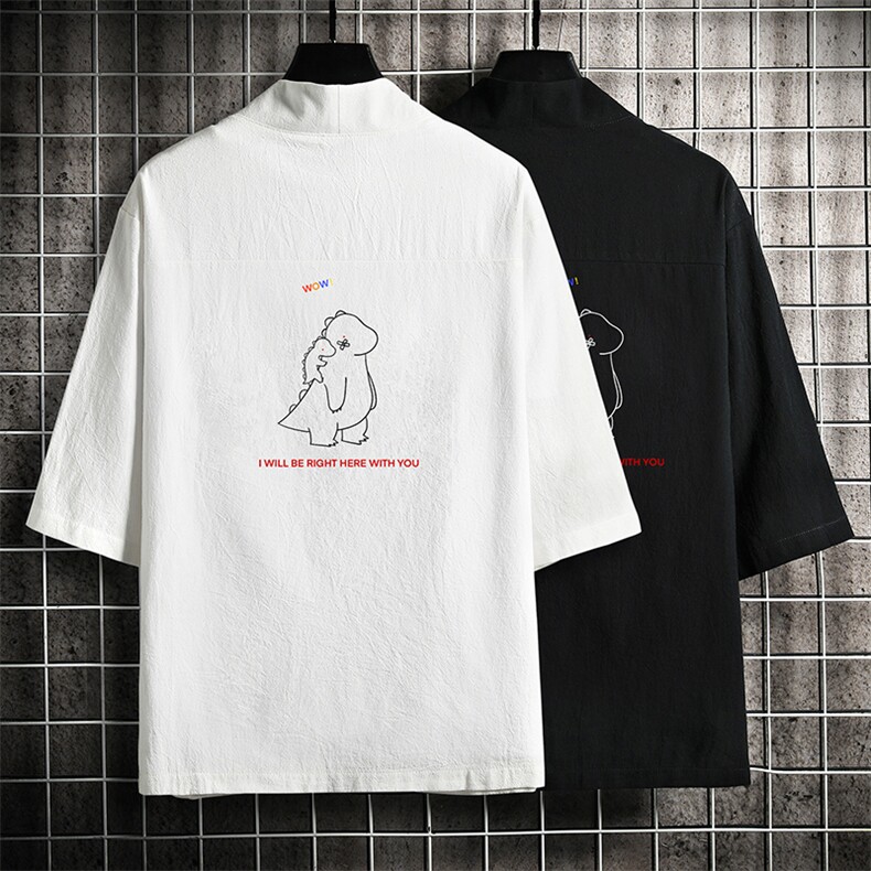 HF59140-P40风汉服男开衫外套七分袖道袍 网格挂拍图片