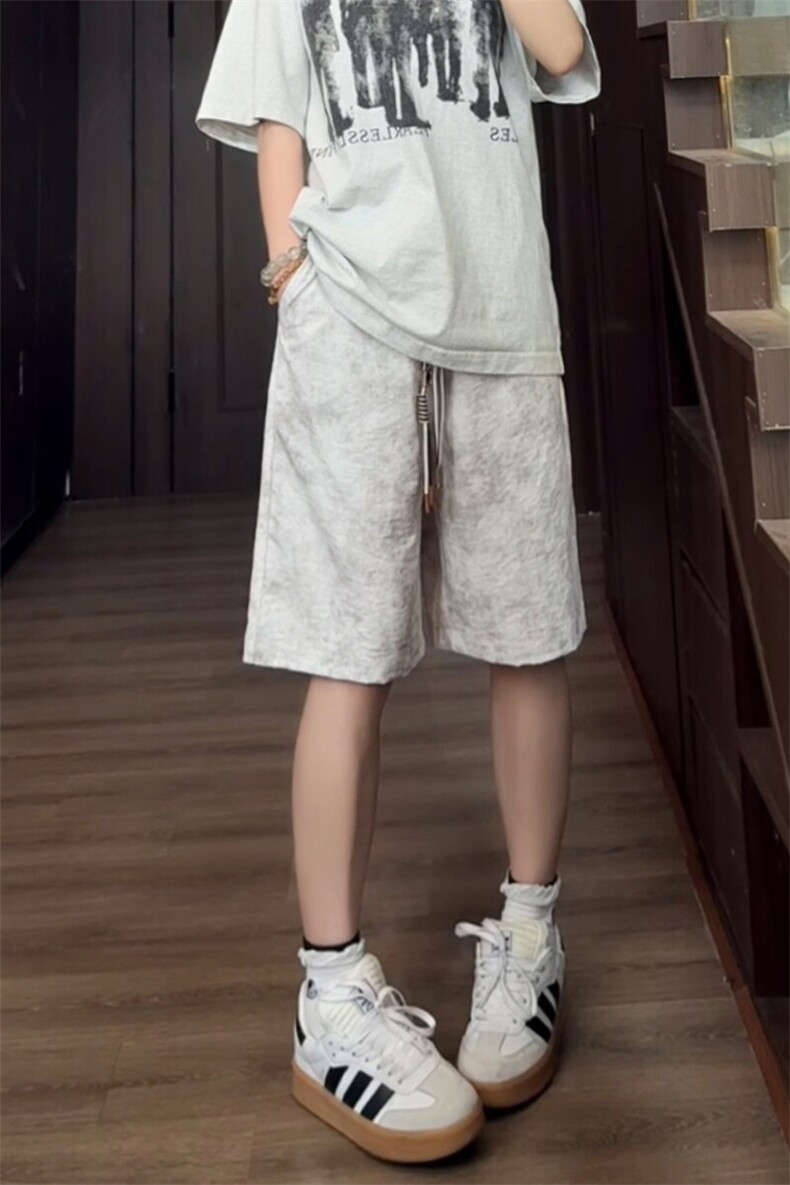 特批P23无差价夏季复古薄款扎染脏脏裤冰丝凉感大码短裤男DK5885,男装牛仔裤,电商A001-1