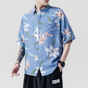 2021夏季新日系大码男无影墙沙滩情侣休闲短袖印花衬衫C3028-P35图片