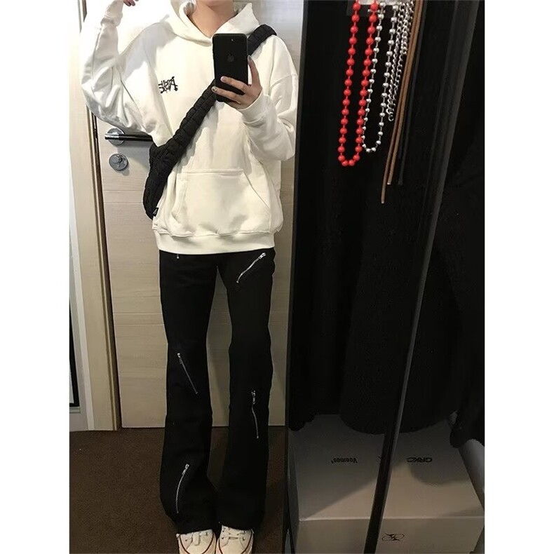 美式高街Vibe风拉链牛仔裤ins潮牌喇叭裤加绒阔腿裤K6087-P48网图,男装牛仔裤,电商B245