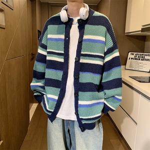 针织开衫男女韩版潮流条纹拼色帅百搭宽松2024秋冬毛衣MZ460-P53图片