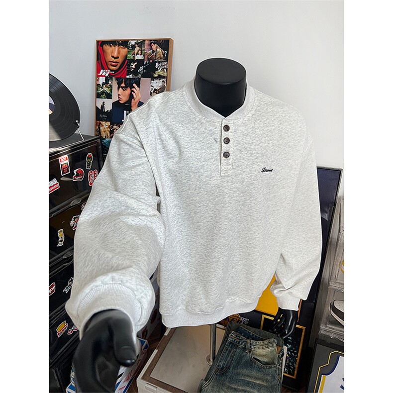 字母刺绣圆领卫衣男春秋季美式潮牌cleanfit宽松学院风上衣服外套,男装卫衣,电商A003