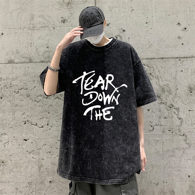 高街水洗棉做旧美式复古夏装纯棉短袖T恤XZ211-1-T7702-P38,男装T恤,星座211-1
