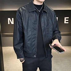 2025新款秋季皮衣外套男翻领潮牌美式休闲皮夹克A313-PY909-P155，男装皮衣，电商A313