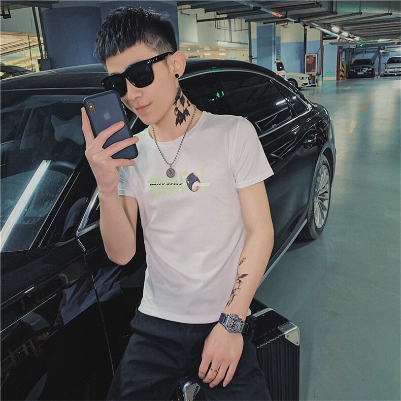 夏季新款潮牌T恤男短袖修身印花体恤社会小伙潮C301B-DT23-，男装T恤，电商C301B