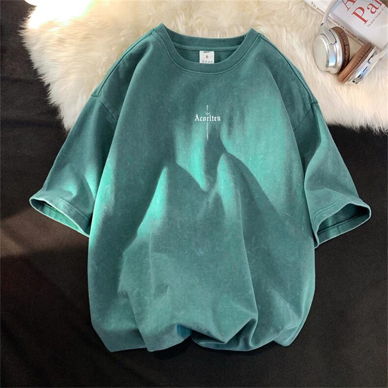 美式夏季复古T恤简约男装情侣半袖宽松B225-T9346-X55，男装T恤，电商B225