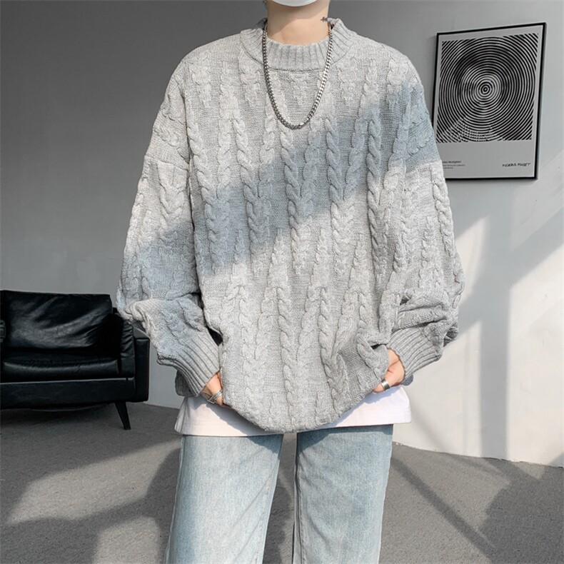 8XL-M麻花毛衣男宽松大码慵懒风情侣圆领针织衫线衣外套MY1512P65,男装针织衫/毛衣,电商B238