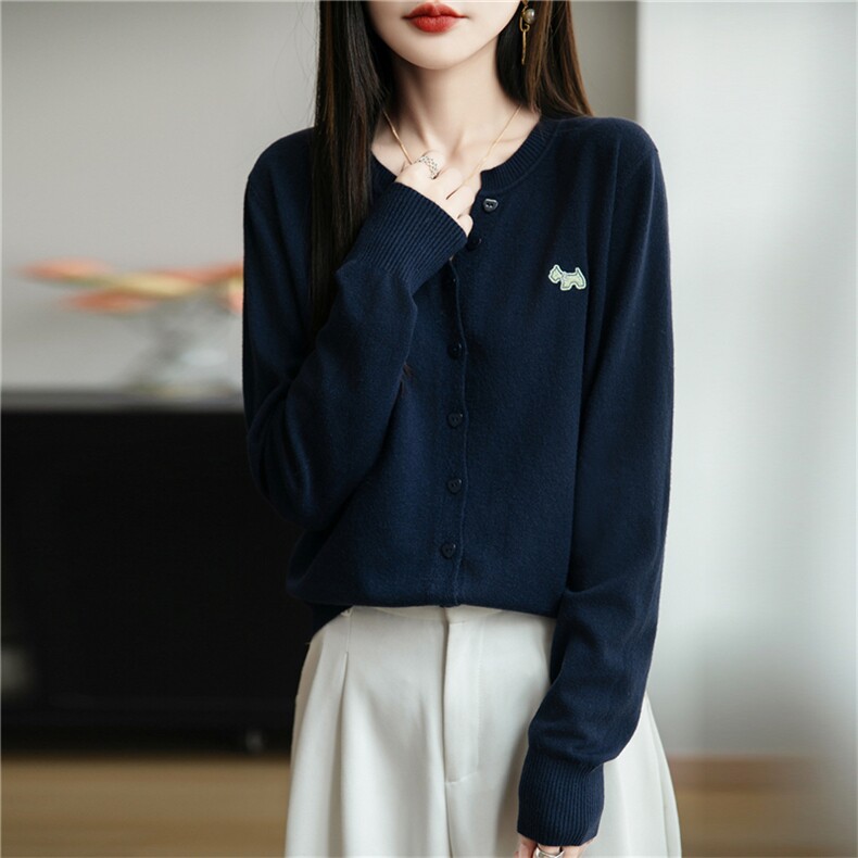 法式甜美风刺绣针织开衫女外套毛衣2025秋季长袖休闲软糯毛衫上衣,针织衫/毛衣,菲奥羊绒