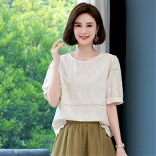 2022夏装新款舒适提花短袖上衣百搭女士套头上衣，女装衬衫，木子恋