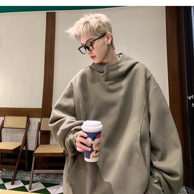 高领纽扣重磅卫衣男春秋款连帽外套2024新款青少年上衣WY13,男装卫衣,星座1116A-1（原606A）