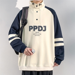 特批P40无差价25春新字母印花菠萝格立领卫衣男潮流撞色上衣W5007图片
