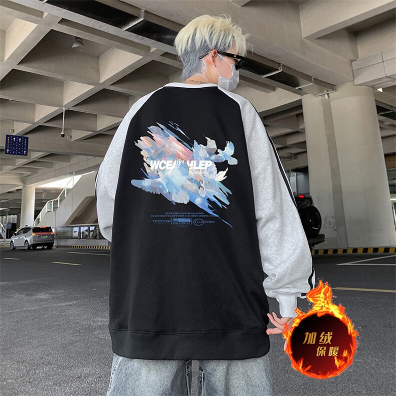 抖音得物供货提供视频秋冬重磅美式宽松织带圆领卫衣07161,男装卫衣,电商A486