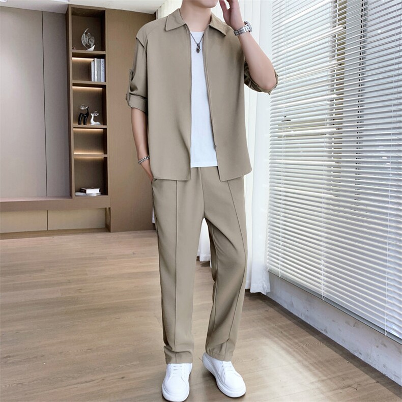 2025春季新款长袖衬衫休闲时尚男士套装个性-7726-P100,男装衬衫,星座1105