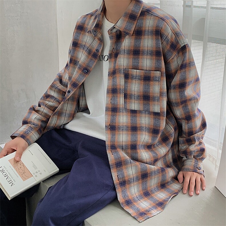 新款20春格子衬衫男士百搭长袖潮流外套休闲男女DT,男装衬衫,电商A102