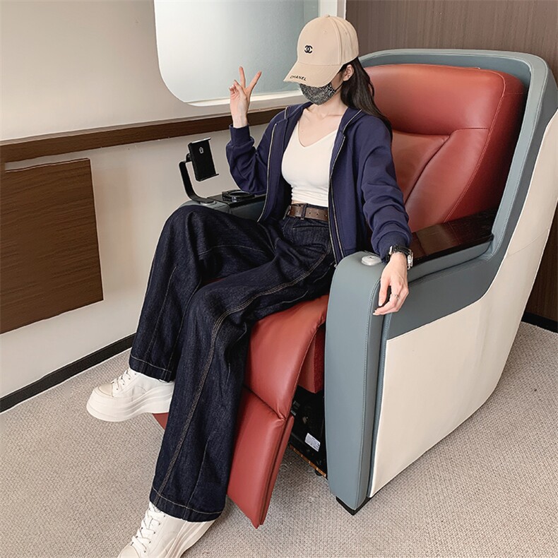 休闲时尚洋气蓝色卫衣牛仔阔腿裤套装,女装套装/套裙,江南