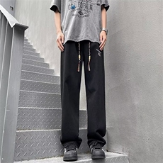 街头抽绳牛仔裤子男女2024新款直筒阔腿老爹裤高级垂感宽松2260，男装牛仔裤，星座506