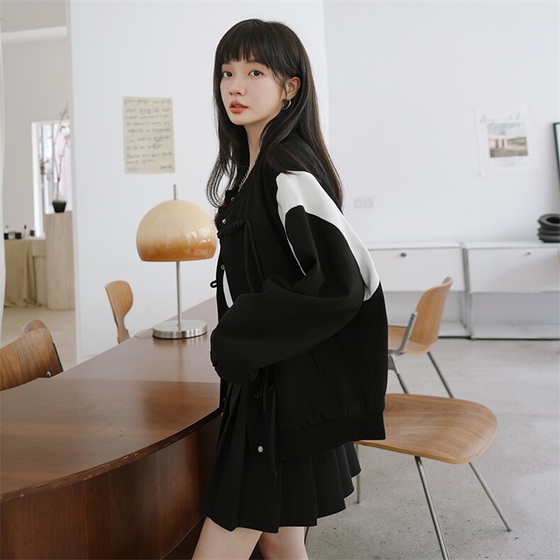 复古盘扣设计感立领宽松拼色外套2022年秋季,女装短外套,菡迪欧娜