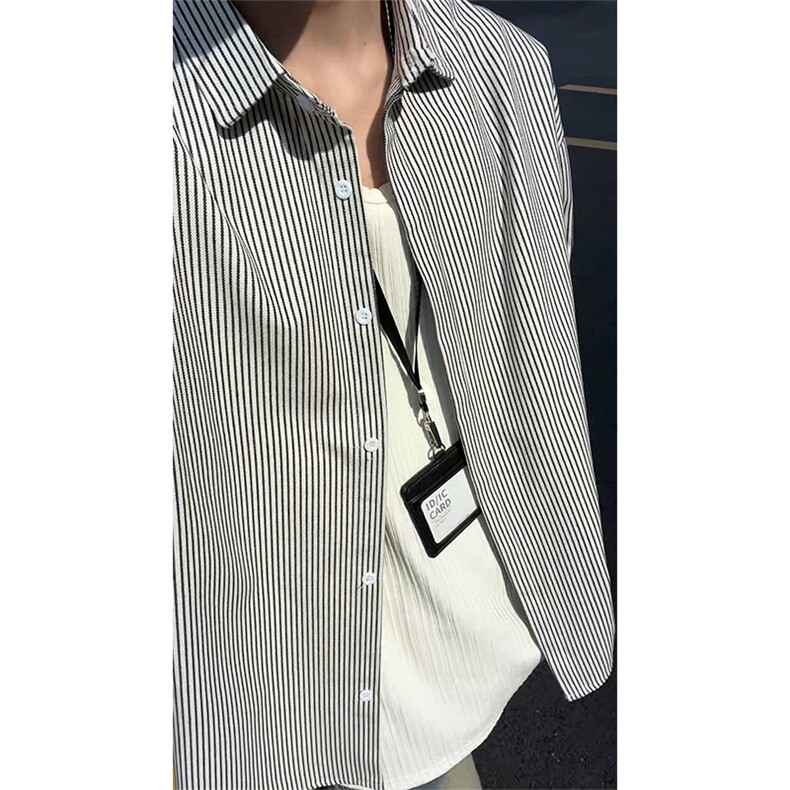 日系复古条纹长袖衬衫男高级感穿搭大码休闲衬衣外套C2251-特价28,男装衬衫,电商A007