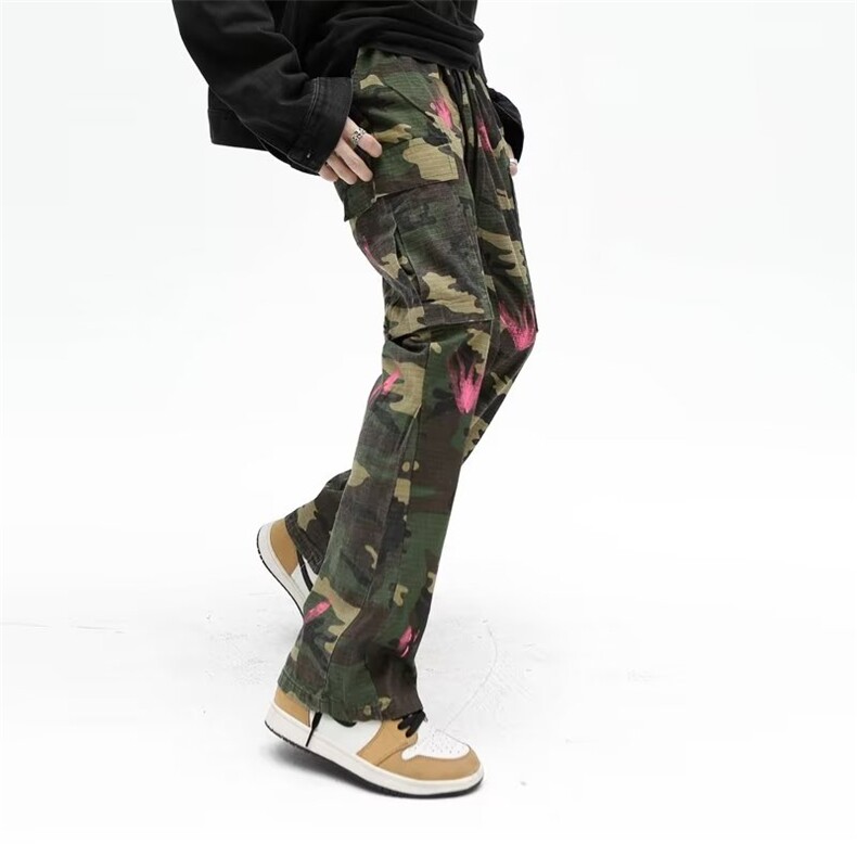 美潮街头高街休闲工装迷彩裤小众潮牌hiphop新款微喇叭泼墨裤子男,男装休闲裤,星座910A