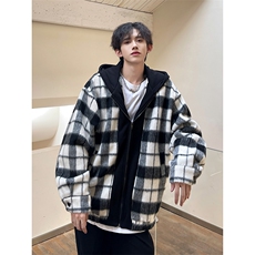 小香风秋装新款拼色男士毛呢港风连帽夹克外套A071-JK108-P125，男装夹克，电商A071