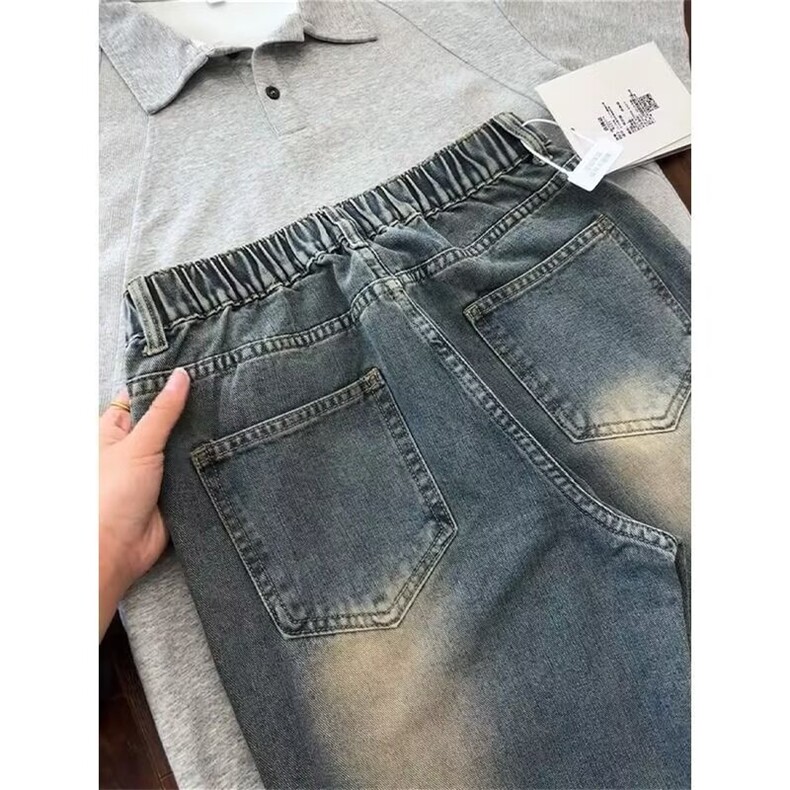 现货美式复古蓝磨白水洗直筒牛仔裤K9157特P45,男装牛仔裤,星座205-3