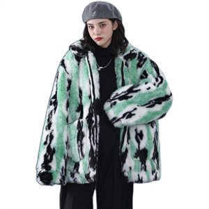 mj375 中性风2020冬季新款皮草毛毛棉衣棉服迷彩外套男女图片