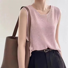 女士天丝亚麻吊带背心女夏外穿内搭2025新款宽松无袖针织打底上衣，女装背心吊带，悦玛羊绒