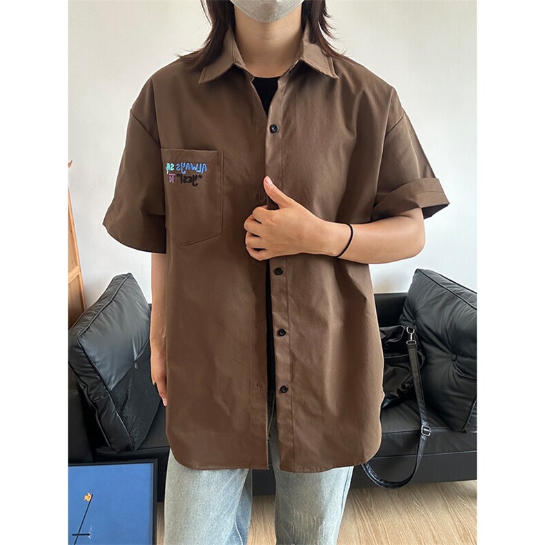 2025夏季新款港风衬衫刺绣宽松短袖少年感衬衣CS310-P30,男装T恤,星座301C-5