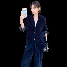 新款藏青色灯芯绒套装5543P215K348，女装套装/套裙，2C176
