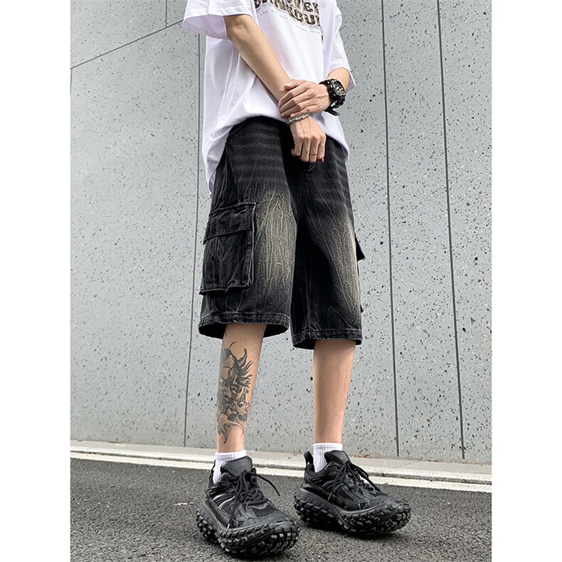 B221美式ins高街小众夏季重工艺工装牛仔短裤LK24177-P60控78,男装牛仔裤,电商B221