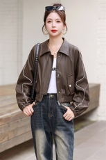 2023年秋季宽松型pu皮机车女外套，女装短外套，艾尚靓装