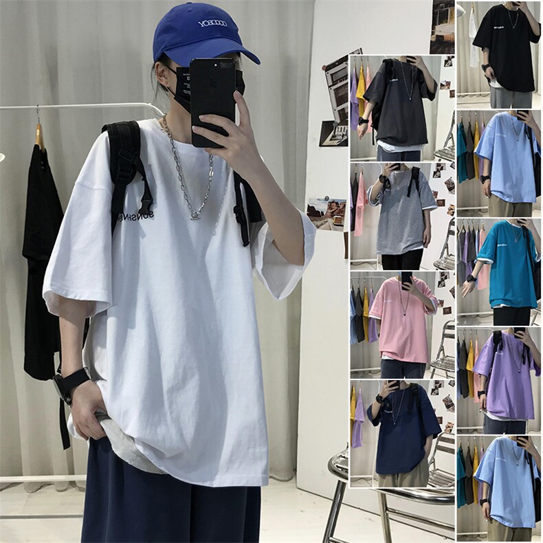 T06重磅特港风文艺男大码宽松五分袖半袖短袖T恤可定制大码男女图片