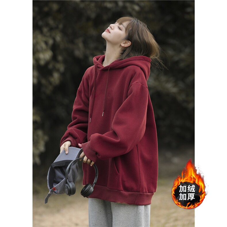 美式复古连帽卫衣男加绒加厚秋冬新款纯色上衣-A993P45加绒P50,男装卫衣,电商B241